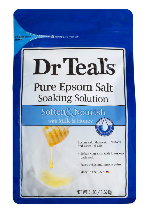 Dr. Teal's Soften & Nourish with Milk & Honey Epsom Salt Soaking Solution, 3 lb