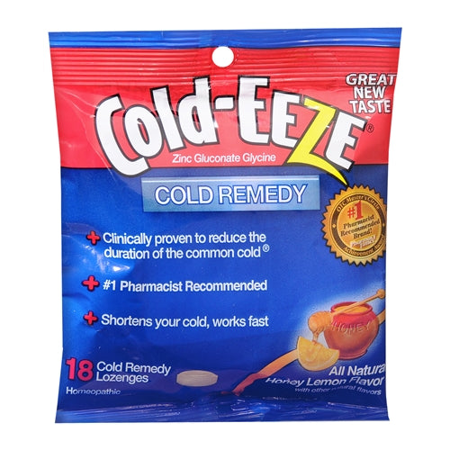 Cold-Eeze Homeopathic Cold Drop Lozenges, All Natural Honey Lemon Pouch- 18 ct