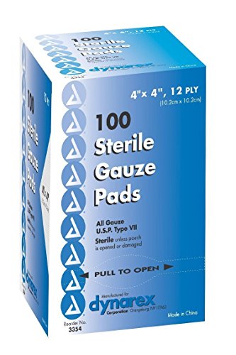 Dynarex Sterile Gauze Pads, 4 x 4, 12 ply 100 Pads