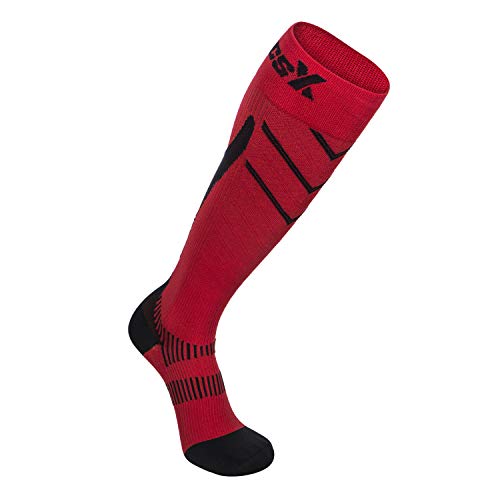 CSX Compression Socks for Men and Women, Knee High, Recovery Support, Athletic Sport Fit, Black on Red, Small (15-20 mmHg)