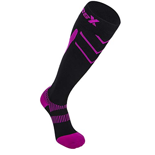 CSX Compression Socks for Men and Women, Knee High, Recovery Support, Athletic Sport Fit, Pink on Black, X-Large (15-20 mmHg)