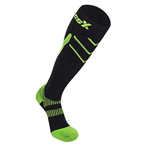 CSX Compression Socks for Men and Women, Knee High, Recovery Support, Athletic Sport Fit, Green on Black, Medium (15-20 mmHg)