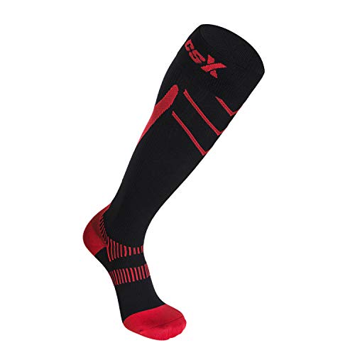 CSX Compression Socks for Men and Women, Knee High, Recovery Support, Athletic Sport Fit, Red on Black, Medium (15-20 mmHg)