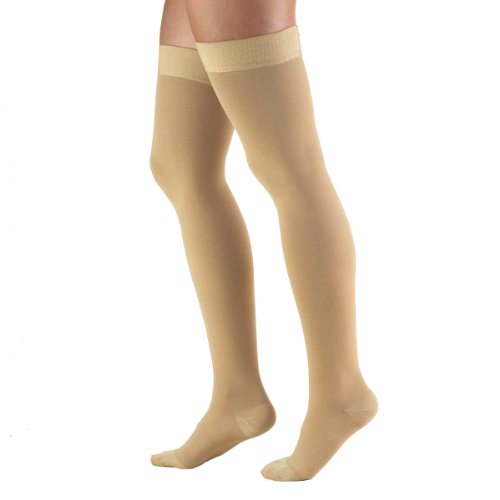 Truform Closed Toe, Thigh High 20-30 mmHg Compression Stockings, Dot Top, Beige, Medium