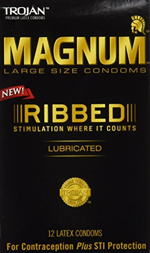 Trojan Magnum Ribbed Lubricated Condoms, 12 Count