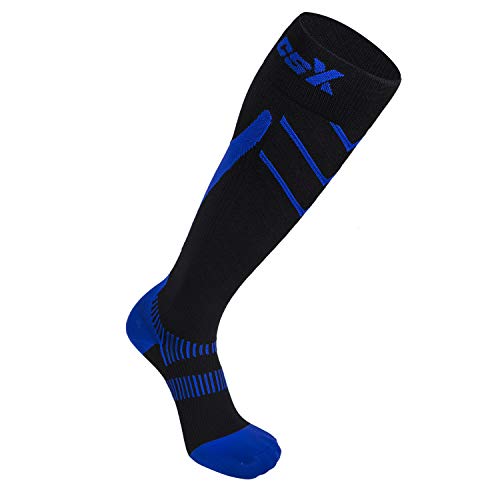 CSX Compression Socks for Men and Women, Knee High, Recovery Support, Athletic Sport Fit, Royal Blue on Black, Medium (15-20 mmHg)