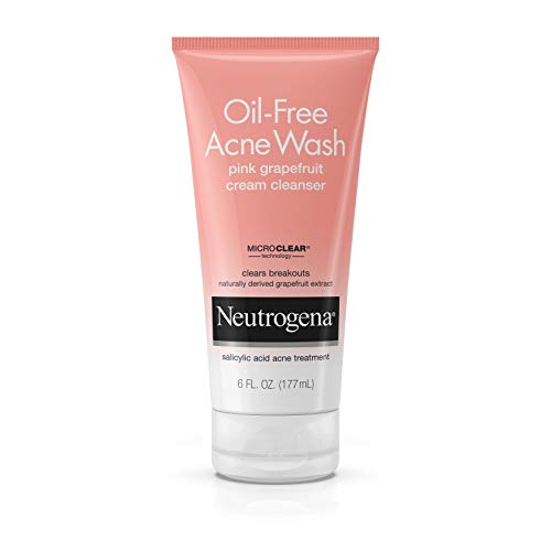 Neutrogena Oil-Free Acne Wash Pink Grapefruit Cream Facial Cleanser, Face Wash with Vitamin C and Salicylic Acid Acne Medicine to Eliminate Dirt and Oil, 6 oz