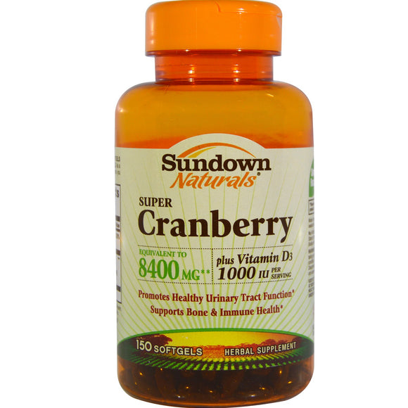 Sundown Naturals Super Cranberry 8400 mg Plus Vitamin D3 1000 IU, 150 Softgels