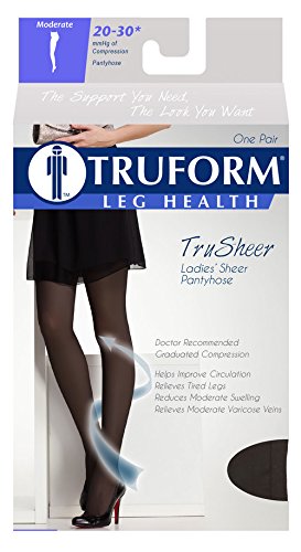 Truform 0265, Women's Compression Pantyhose, Sheer, 20-30 mmHg, Black, Large