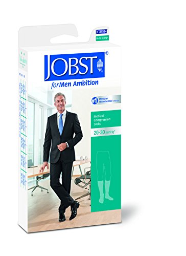 JOBST forMen Ambition Knee High 20-30 mmHg Ribbed Dress Compression Socks, Closed Toe, 4 Regular, Khaki