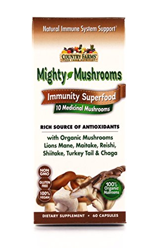 Country Farms Mighty Mushrooms Dietary Supplement, Immunity Superfood, Organic Mushrooms, 60 Servings