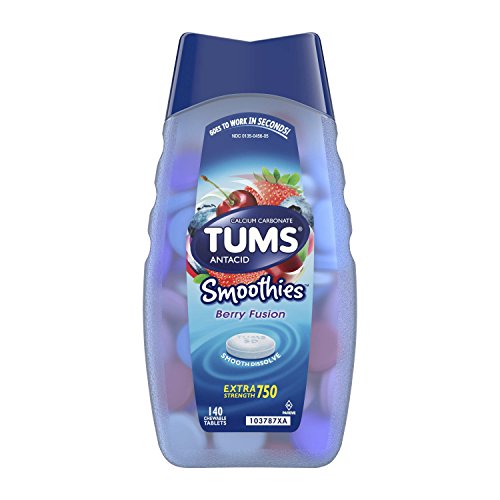 TUMS Smoothies Berry Fusion Extra Strength Antacid Chewable Tablets for Heartburn Relief, 140 Tablets