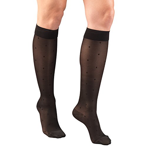 Truform 1782, Women's Dot Pattern (15-20 mmHg) Graduated Compression Stockings, Medium, Black