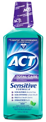 ACT Total Care Anticavity Fluoride Mouthwash, Sensitive Formula Mint, 18 Fluid Ounce