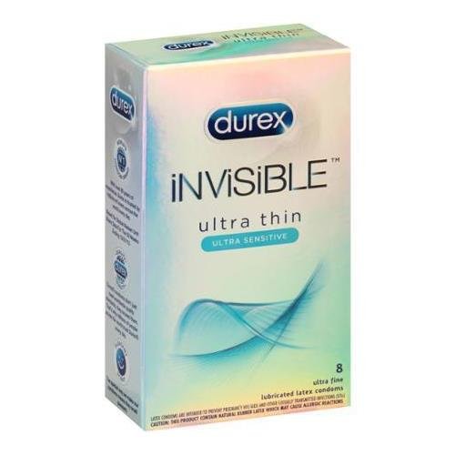 Durex Invisible Ultra Thin Ultra Sensitive Lubricated Latex Condoms, 8 count - Buy Packs and SAVE