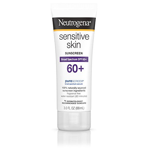 Neutrogena Sensitive Skin Sunscreen Lotion with Broad Spectrum SPF 60+, Water-Resistant, Hypoallergenic & Oil-Free Gentle Sunscreen Formula, 3 fl. oz