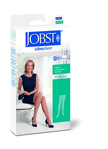 JOBST UltraSheer Thigh High with Silicone Dot Top Band, 20-30 mmHg Compression Stockings, Closed Toe, Small, Natural