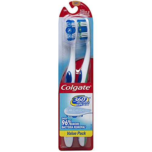 Colgate 360° Toothbrush with Tongue and Cheek Cleaner, Soft - 2 Count