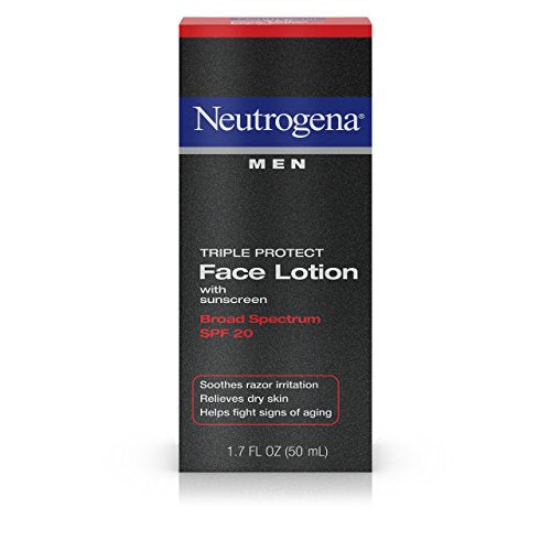 Neutrogena Triple Protect Men’s Daily Face Lotion with Broad Spectrum SPF 20 Sunscreen, Moisturizer to Fight Aging Signs, Soothe Razor Irritation & Relieve Dry Skin, 1.7 fl. oz