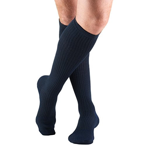 Truform Men's 15-20 mmHg Knee High Cushioned Athletic Support Compression Socks, Navy, X-Large