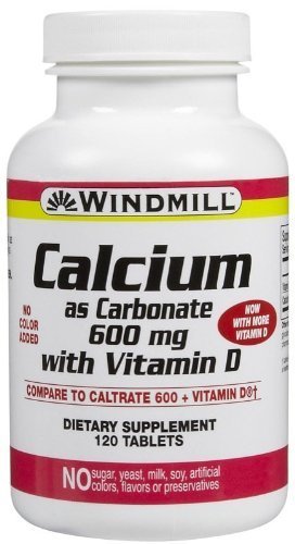 Windmill Calcium Carbonate 600 mg + Vitamin D Tabs, 120 ct