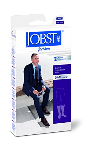 JOBST forMen Knee High 30-40 mmHg Ribbed Dress Compression Socks, Closed Toe, X-Large, Black