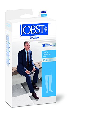 Jobst For Men Thigh High 15-20mmHg Ribbed Closed Toe, M, Black