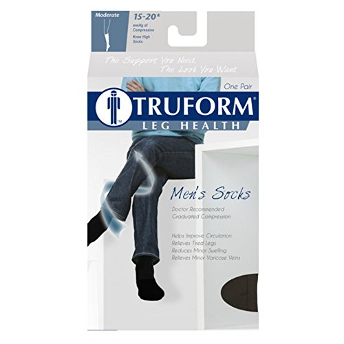 Truform Men's 15-20 mmHg Knee High Cushioned Athletic Support Compression Socks, Black, X-Large