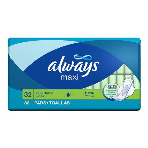 Always Maxi Feminine Pads Size 2, Long, Super Absorbency, with Flexi-Wings for Women, Unscented, 32 Count -  (192 Count Total)