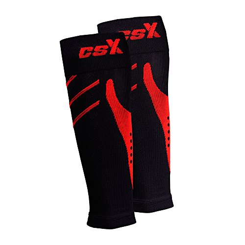 CSX 15-20 mmHg Compression Sleeve for Men and Women, Leg Calf Support, Athletic Sport Fit, Red on Black, X-Large