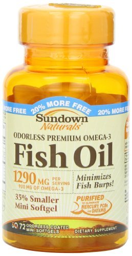 Odorless Premium Omega-3 Fish Oil 1290 mg Dietary Supplement Softgels 72 CP - Buy Packs and SAVE