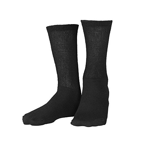 Truform Crew Length, Loose Fit Ultra Soft Diabetic Medical Socks (3 Pairs), Black, Large