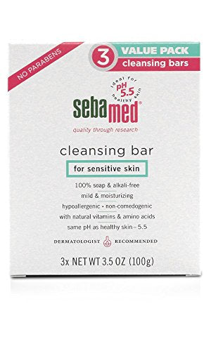 Sebamed Sensitive Skin Cleansing Bar 3 Pack (10.5 ounce) - Hypoallergenic and Dermatologist Recommended. No Detergents that may Irritate Skin Conditions