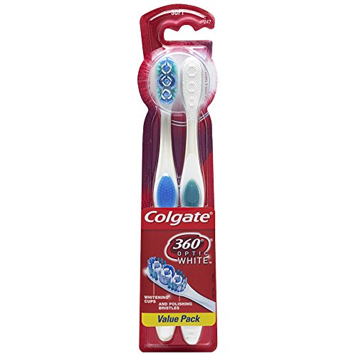 Colgate 360 Optic White Whitening Toothbrush, Soft (2 Count)