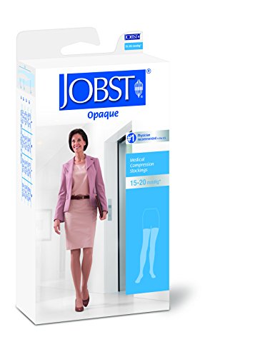 JOBST Opaque Thigh High with Silicone Dot Top Band, 15-20 mmHg Compression Stockings, Closed Toe, Small, Natural