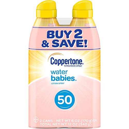 Coppertone Waterbabies Sunscreen Quick Cover Lotion Spray, Broad Spectrum SPF 50, Twin Pack, 6 Fluid Ounce x 2