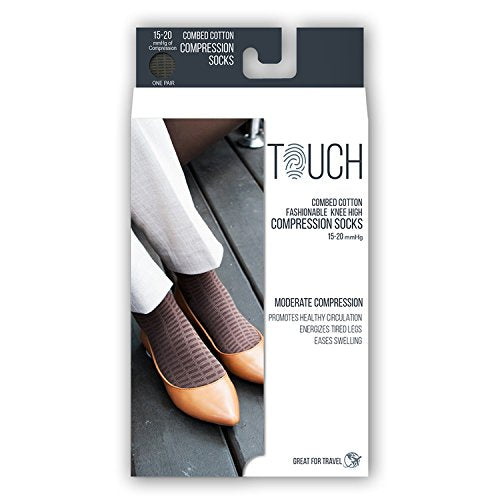 TOUCH Compression Socks for Women, 15-20 mmHg, Checkered, Cotton, 1 pair, Black, Medium