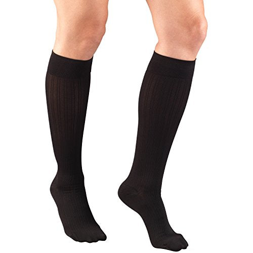 Truform Women's 15-20 mmHg Compression Dress Socks with Ribbed Pattern, Black, Large