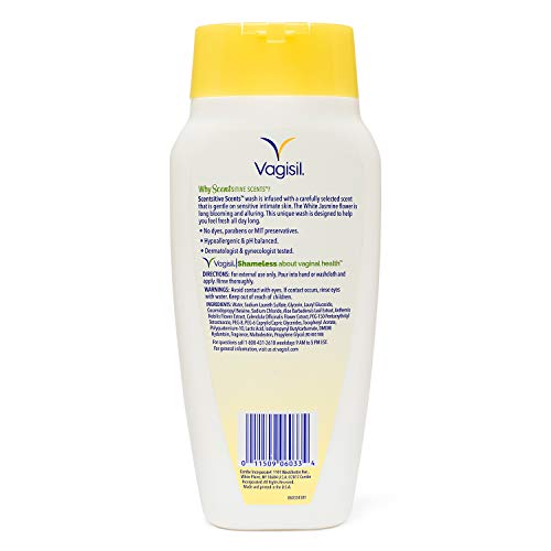 Vagisil Scentsitive Scents Plus Daily Feminine Intimate Vaginal Wash, White Jasmine, 12 Fluid Ounce