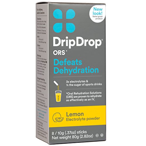 DripDrop ORS Electrolyte Hydration Powder Sticks, Lemon, Individual 10g Sticks, 8 Count