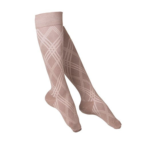 TOUCH Compression Socks for Women, 15-20 mmHg, Argyle, Cotton, 1 pair, Tan, Medium