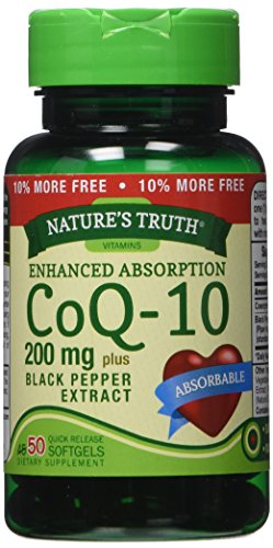 Nature's Truth Enhanced Absorption CoQ10 200 mg Plus Black Pepper Extract, 50 Count