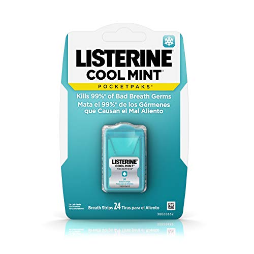 Listerine Cool Mint Pocketpaks Breath Strips Kills Bad Breath Germs, 24-Strip Pack