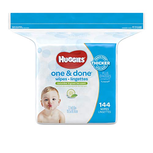 Huggies One and Done Baby Wipes, Cucumber & Green Tea Scented, 144 Count Each (1 Pack)