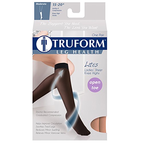 Truform Women's 15-20 mmHg Sheer Open Toe, Knee High Compression Stockings, Nude, Large