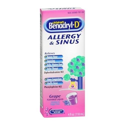 Benadryl-D Children's Allergy & Sinus Liquid Grape Flavored 4 OZ - Buy Packs and SAVE