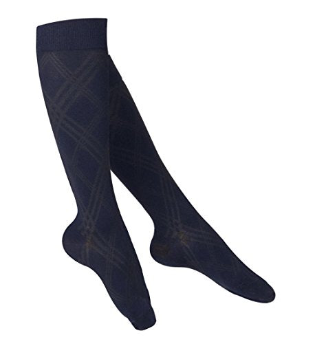 TOUCH Compression Socks for Women, 15-20 mmHg, Argyle, Cotton, 1 pair, Navy, Medium