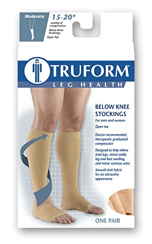 Truform 15-20 mmHg Knee High, Open Toe Compression Stockings Beige, 0857, Large