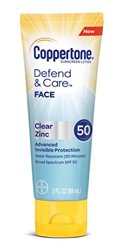 Coppertone Defend & Care Clear Zinc Sunscreen Face Lotion Broad Spectrum SPF 50 (3-Fluid Ounce)