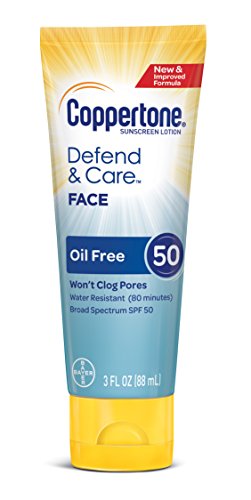 Coppertone Defend & Care Oil Free Sunscreen Face Lotion Broad Spectrum SPF 50 (3-Fluid Ounce)